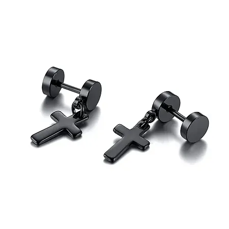 Σκουλαρίκια κρεμαστά με σταυρούς unisex,από ανοξείδωτο ατσάλι, TRIBUTE, 0130555701