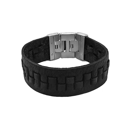 Ανδρικό βραχιόλι με δέρμα & ανοξείδωτο ατσάλι, 22 εκατοστά, TRIBUTE,0230377202